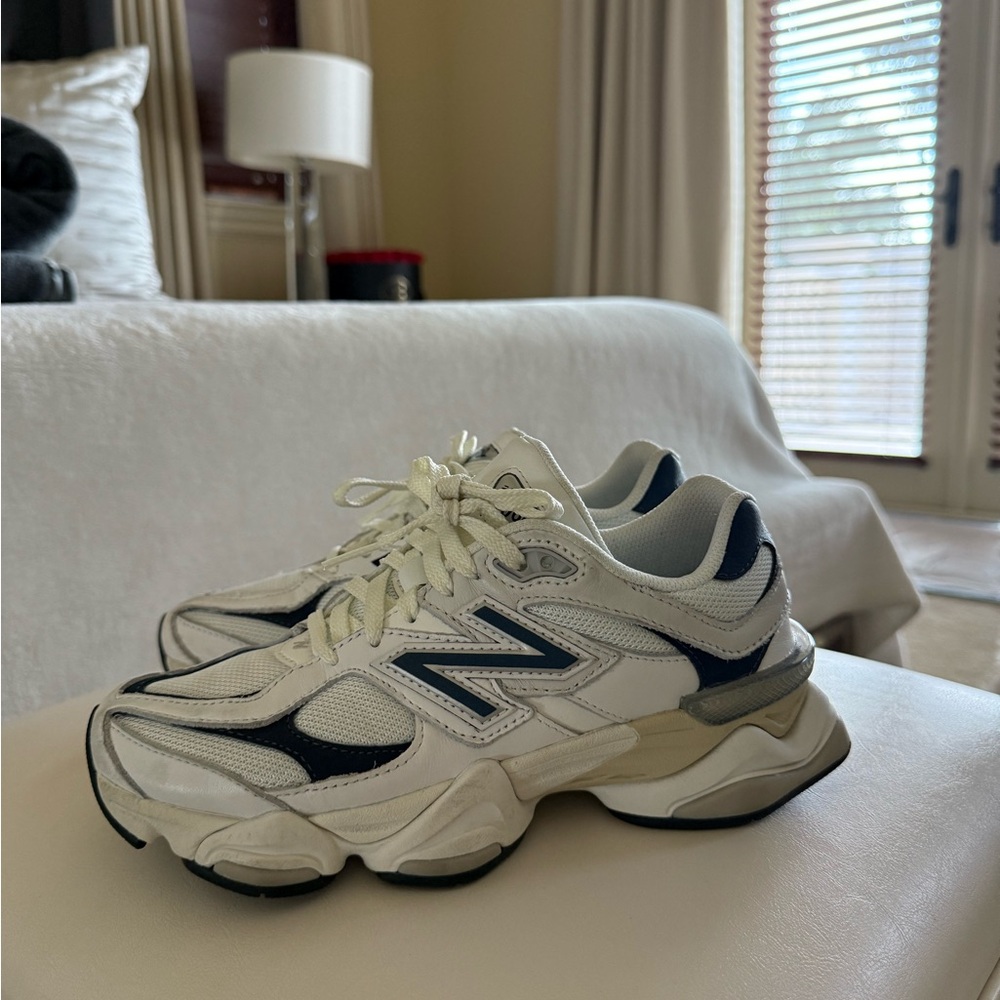 New Balance White and Navy Sneakers